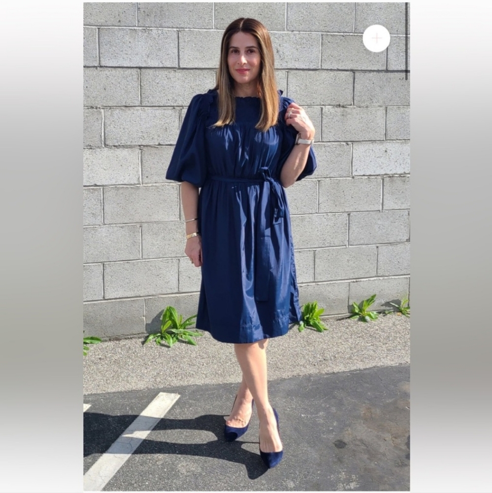 WUKOGALS PUFF SLEEVE SMOCKED BLUE DRESS